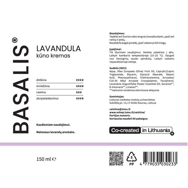 BASALIS LAVANDULA kūno kremas 150 ml 1