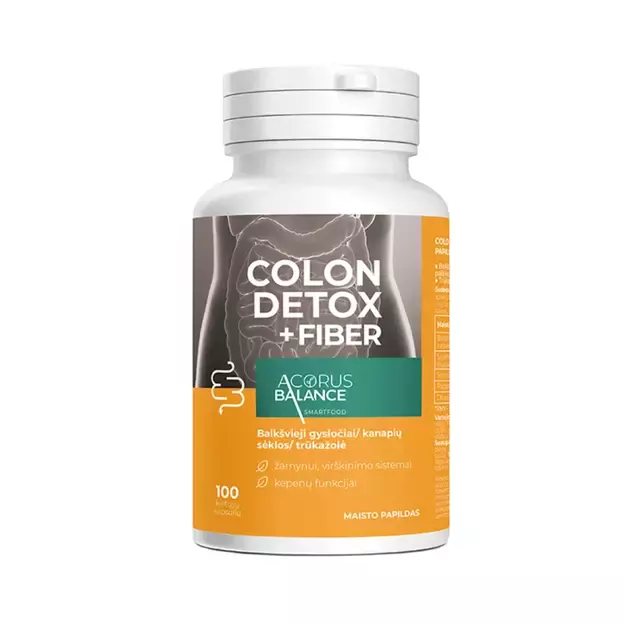 ACORUS BALANCE skaidulos žarnynui COLON DETOX + FIBER, 100 kapsulių