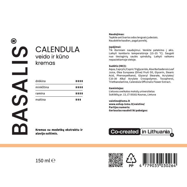 BASALIS CALENDULA veido ir kūno kremas 150 ml 1