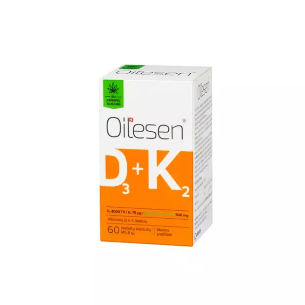 OILESEN D3 + K2 su kanapių aliejumi, 60 kapsulių